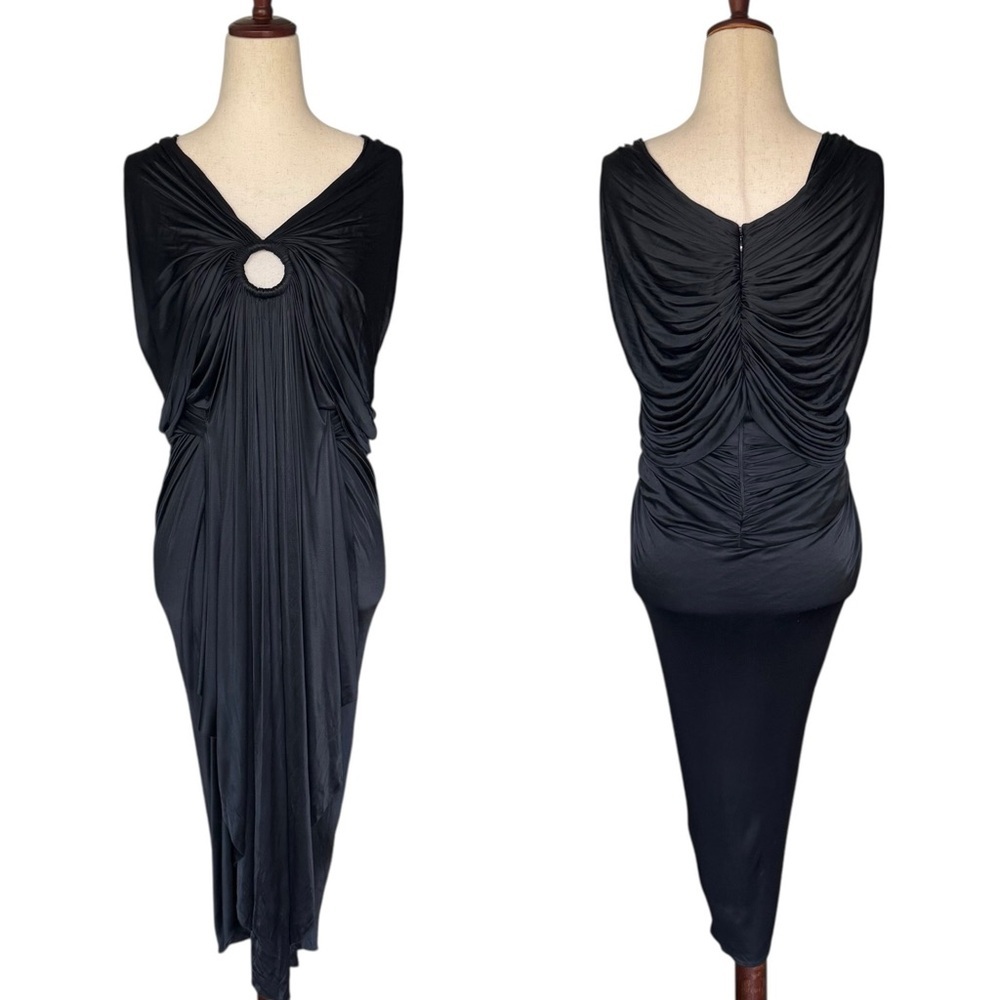 Zac Posen Black Ruched Draped Jersey Cocktail Evening Dress sz 6